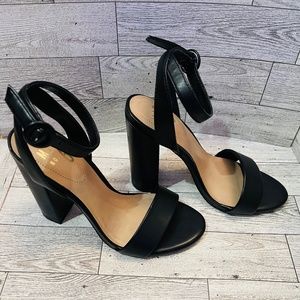 Mix No. 6 Womens Camian Ankle Strap Sandals Black Block Heels Open Toe Buckle
